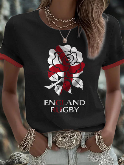 Women's England Rugby Lover Roses Printed T-shirt