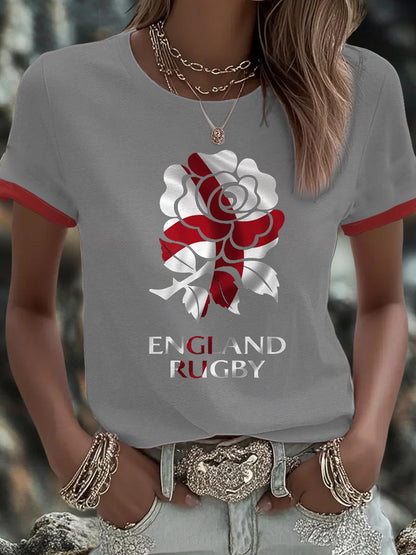 Women's England Rugby Lover Roses Printed T-shirt