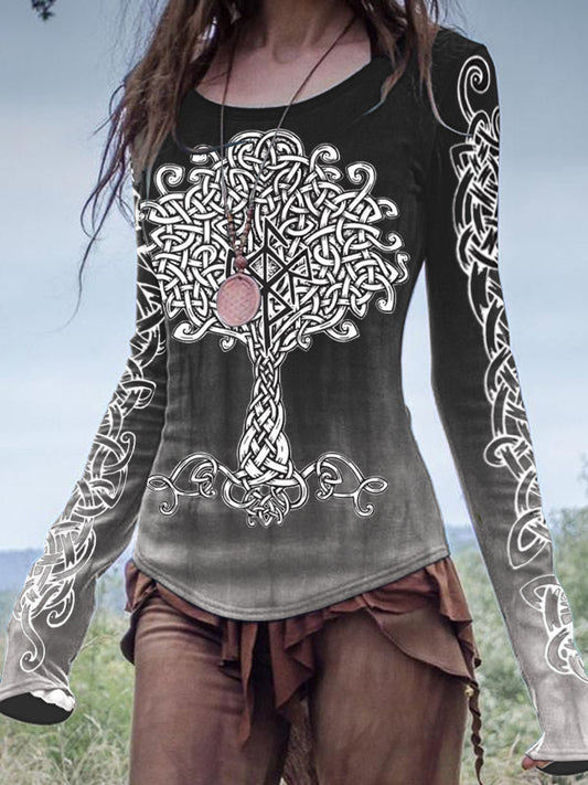 Women's Vintage Viking Celtic Knot Gradient Art Cotton Top