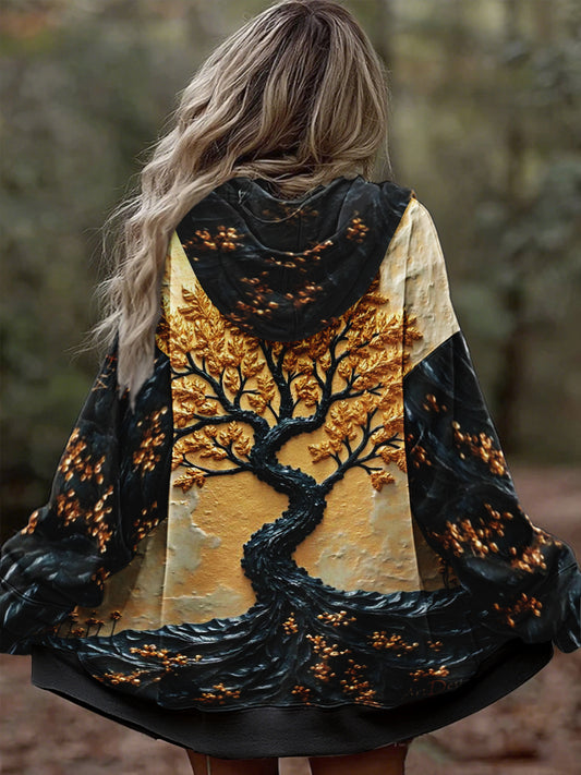 Women's Vintage Tree of Life Celtic Thick Stitching Comfortable Knitted Hooded Cardigan