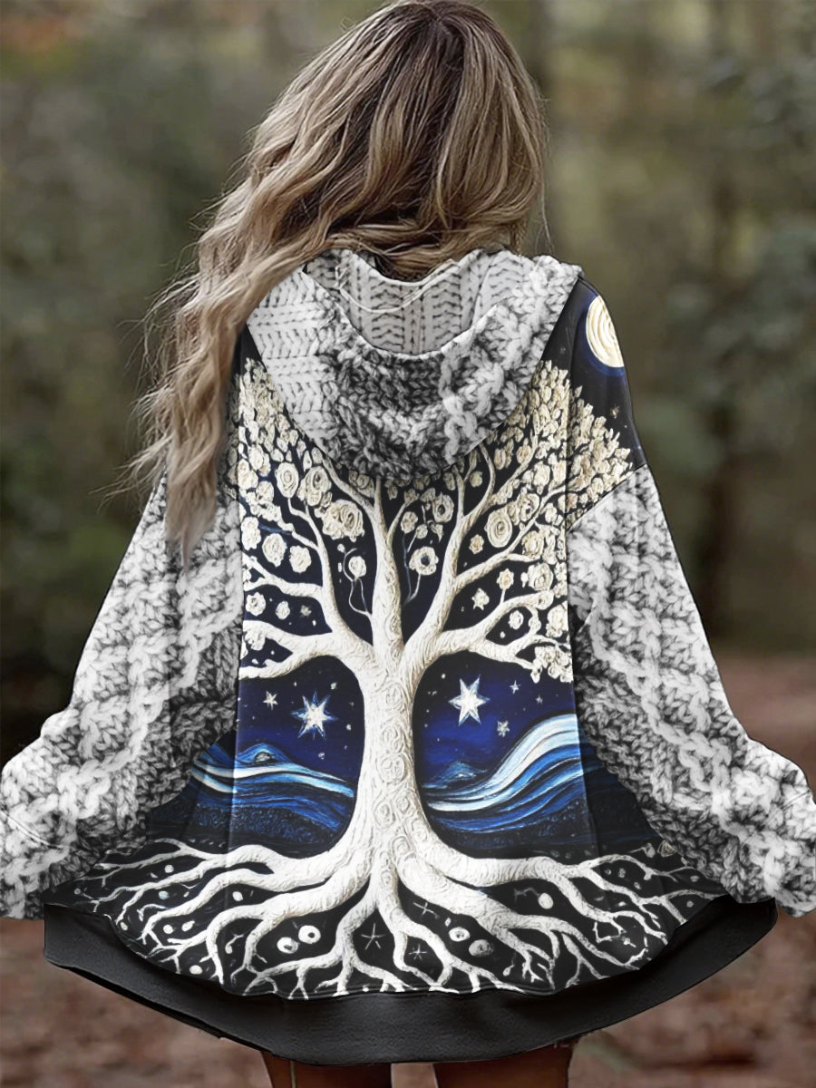 Women's Vintage Tree of Life Celtic Thick Stitching Comfortable Knitted Hooded Cardigan