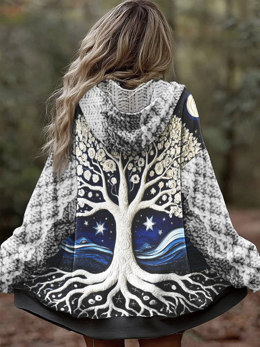 Women's Vintage Tree of Life Celtic Thick Stitching Comfortable Knitted Hooded Cardigan