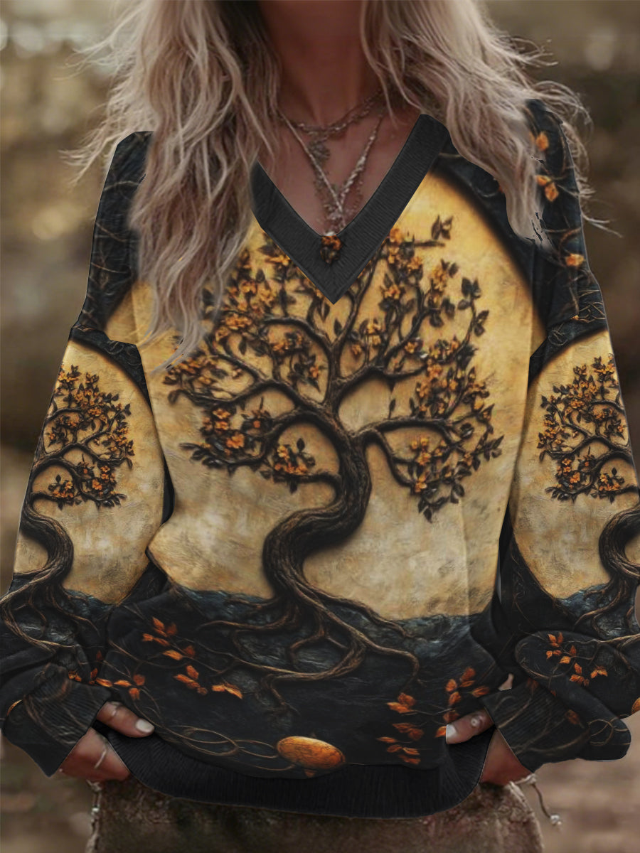 Women's Vintage Viking Tree of Life V-Neck Sweatshirt