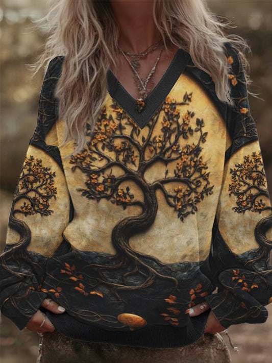 Women's Vintage Viking Tree of Life V-Neck Sweatshirt