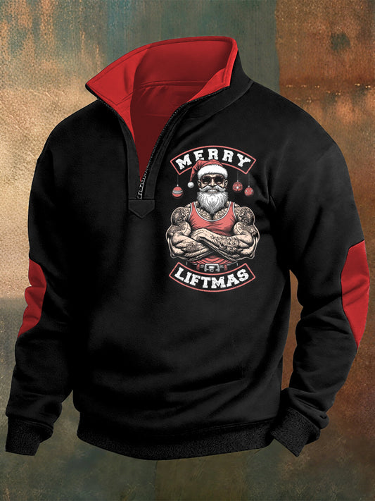 Men's Christmas Santa Claus Printed Casual Zipper Sweater