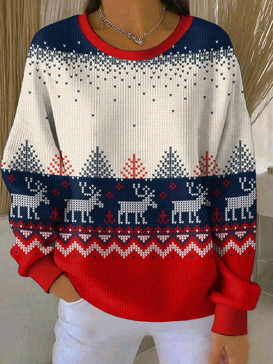 Women's Christmas Printed Round Neck Long Sleeved Sweatshirt