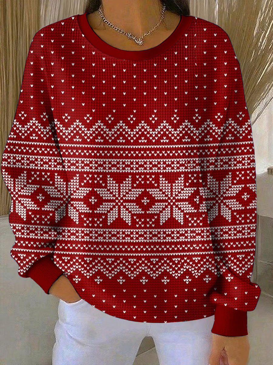 Women's Christmas Printed Round Neck Long Sleeved Sweatshirt