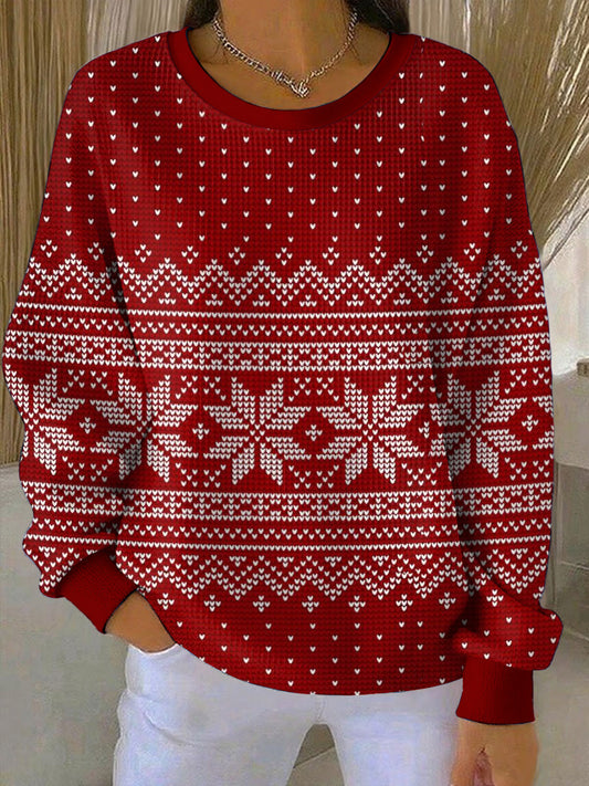 Women's Christmas Printed Round Neck Long Sleeved Sweatshirt