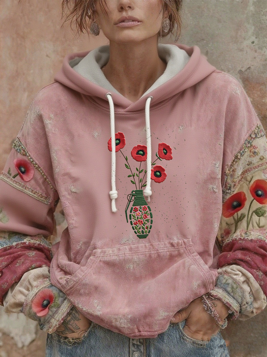 Women's British Remembrance Day poppy print hoodie
