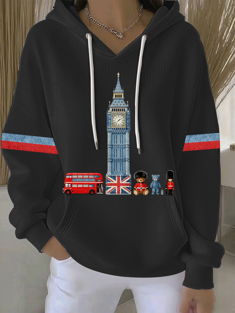 Women's British style Print Casual Hoodie