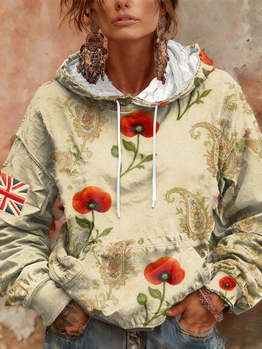 Women's Remembrance Day poppy flower hoodie