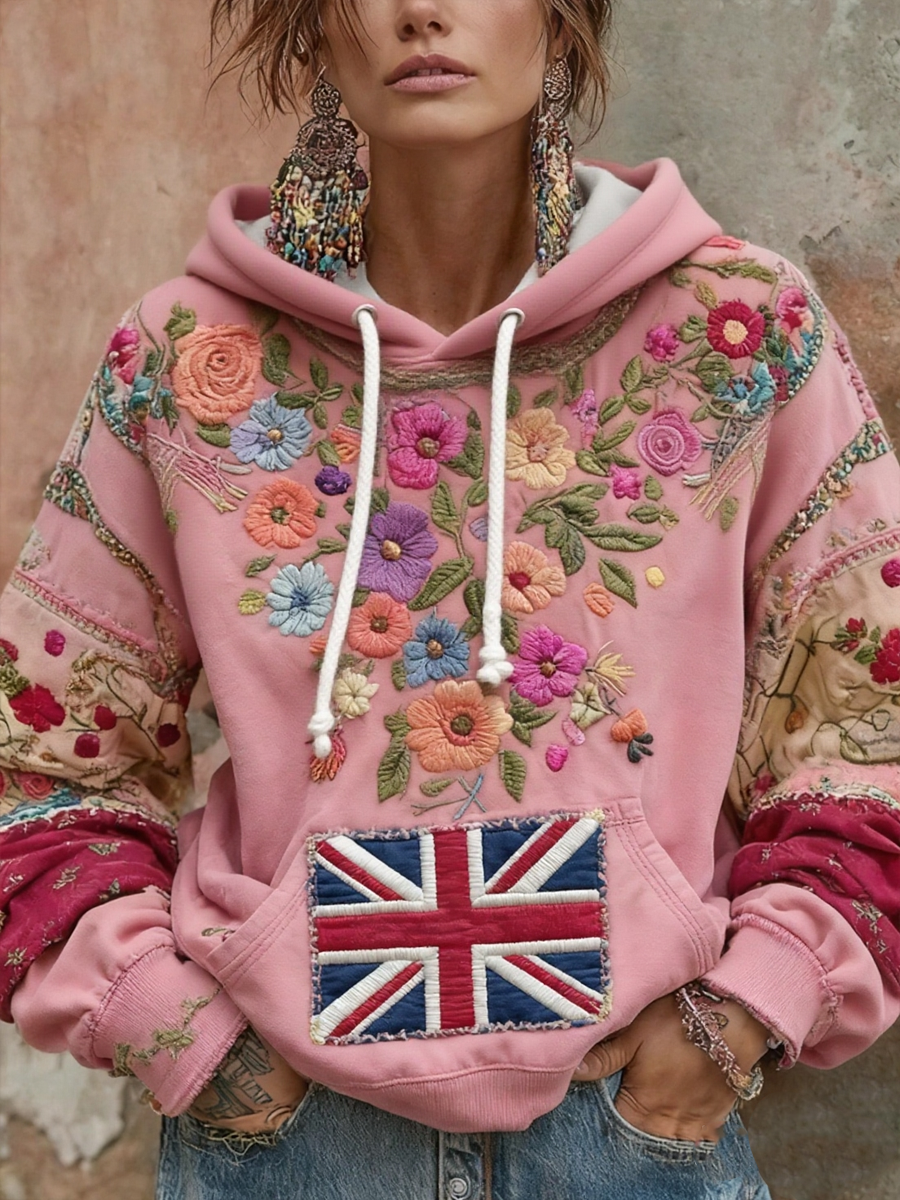 Women's british flag and flowers hoodie