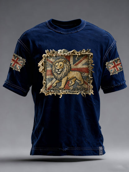 Men's Vintage England Flag Lion Printed T-shirt