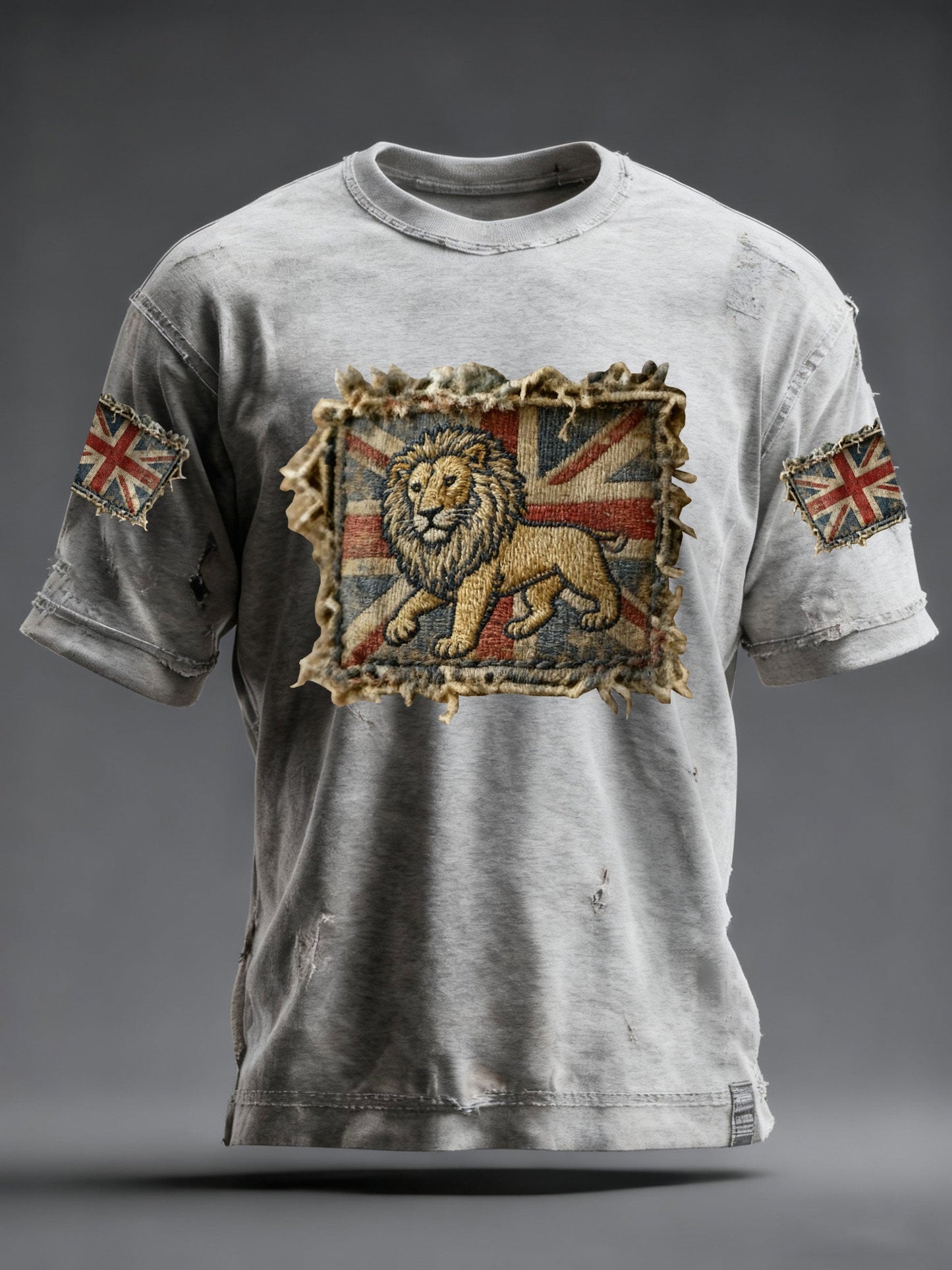 Men's Vintage England Flag Lion Printed T-shirt