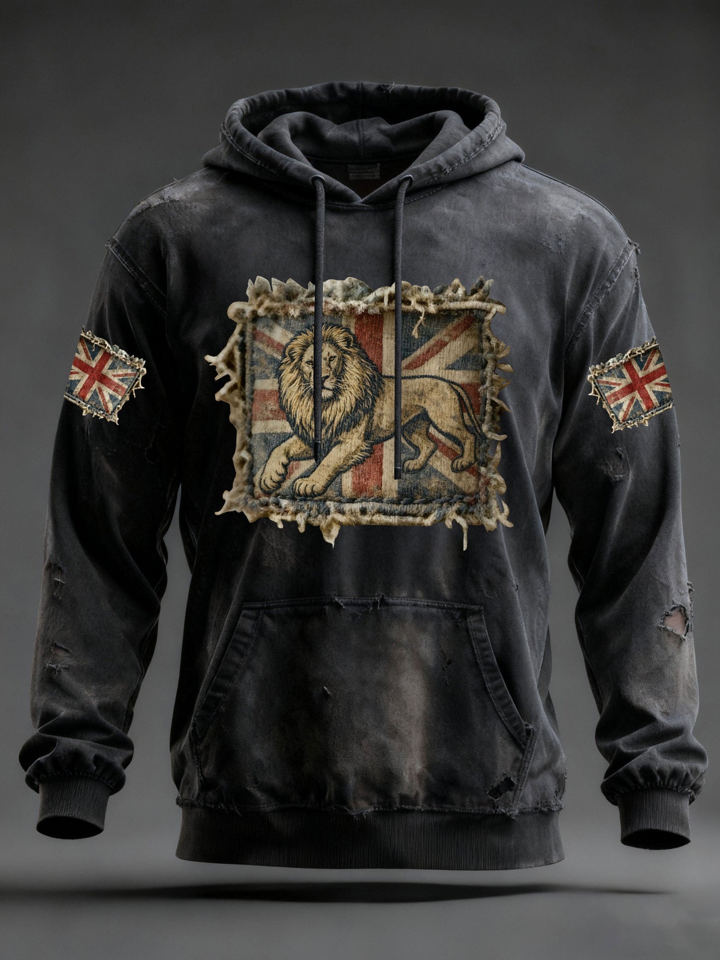 Men's Vintage England Flag Lion Printed Hoodie