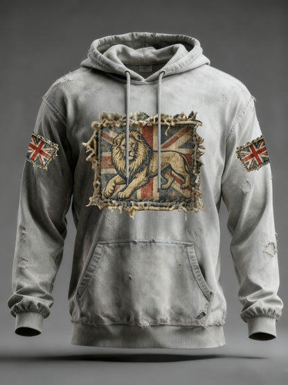 Men's Vintage England Flag Lion Printed Hoodie