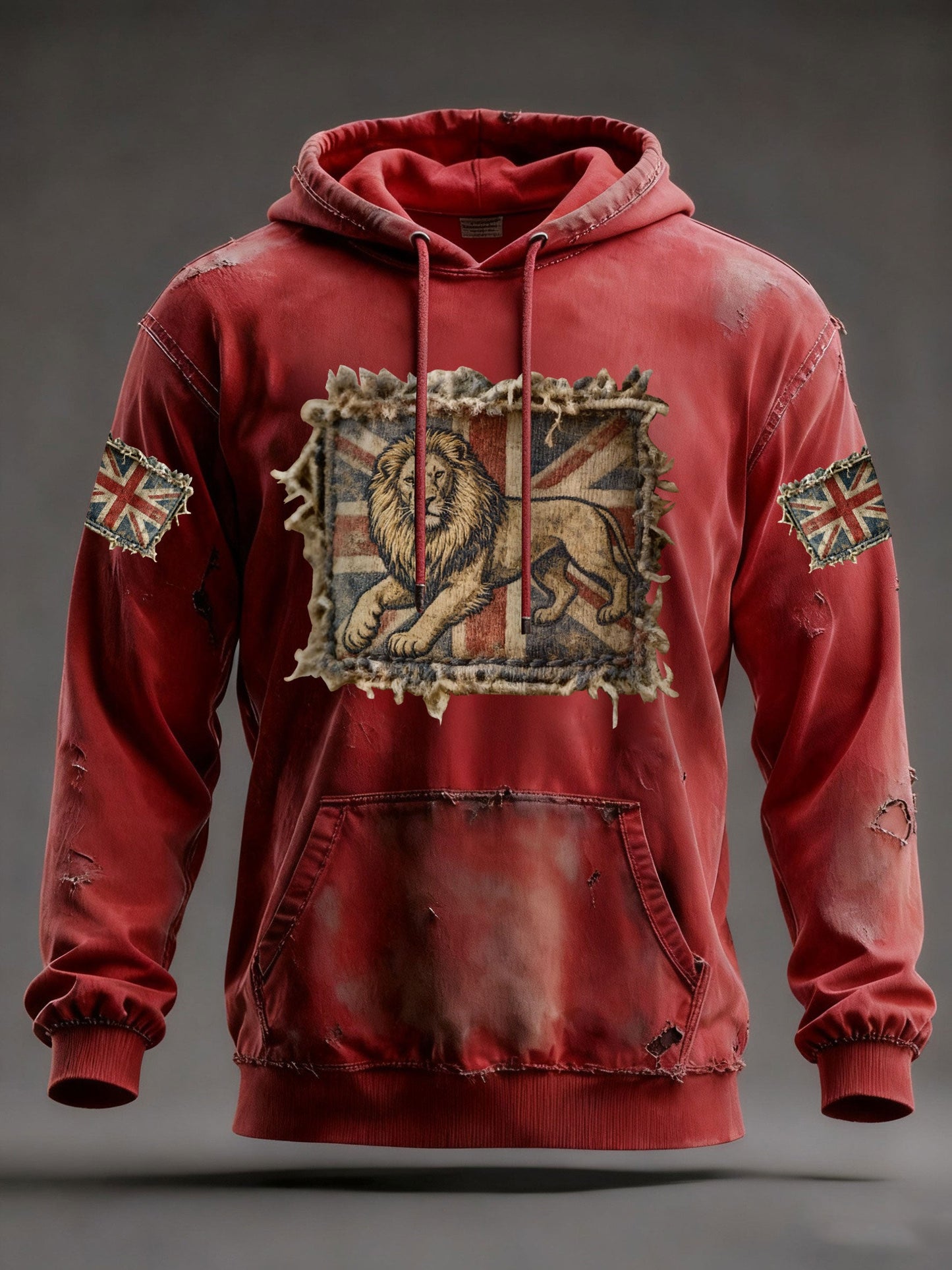 Men's Vintage England Flag Lion Printed Hoodie