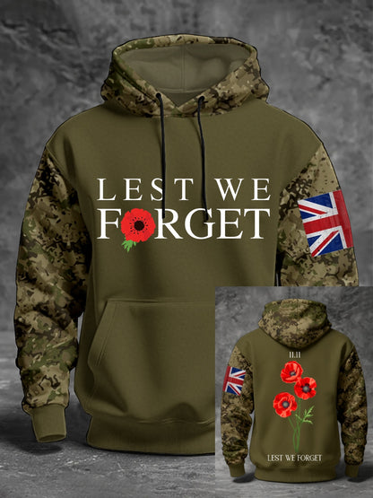 Men's 11th November Remembrance Day LEST WE'S FORGET Poppy Remembrance Hoodie