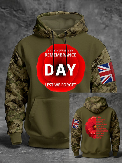 Men's 11th November Remembrance Day LEST WE'S FORGET Poppy Remembrance Hoodie