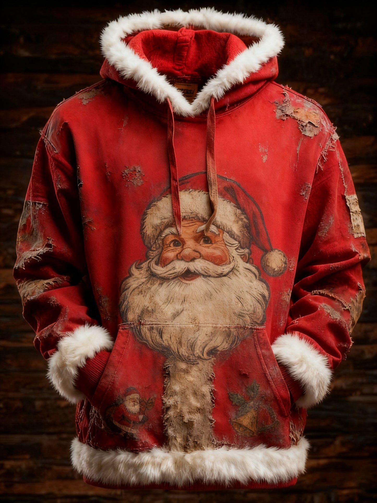 Men's Retro Christmas Santa Claus Printed Hoodie