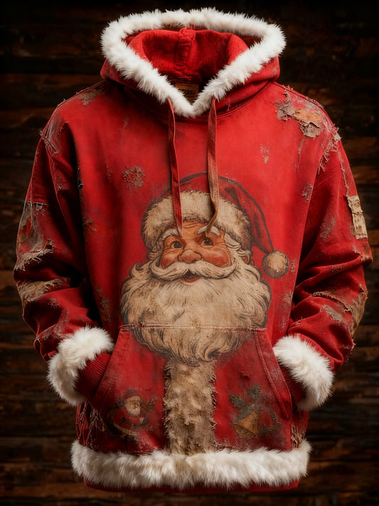 Men's Retro Christmas Santa Claus Printed Hoodie