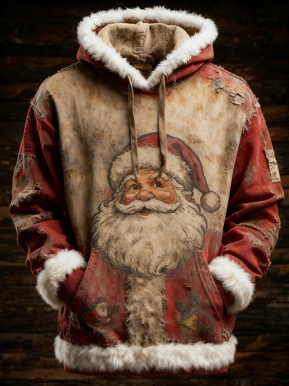 Men's Retro Christmas Santa Claus Printed Hoodie