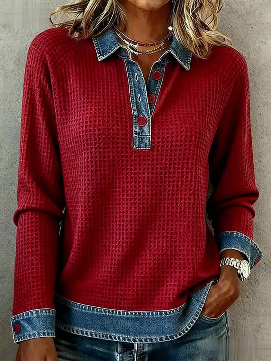 Women's Simple Patchwork Design Cozy Top