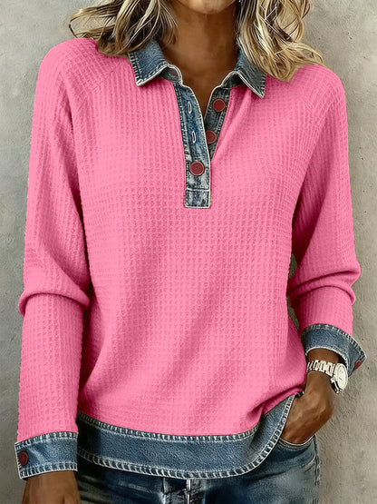 Women's Simple Patchwork Design Cozy Top