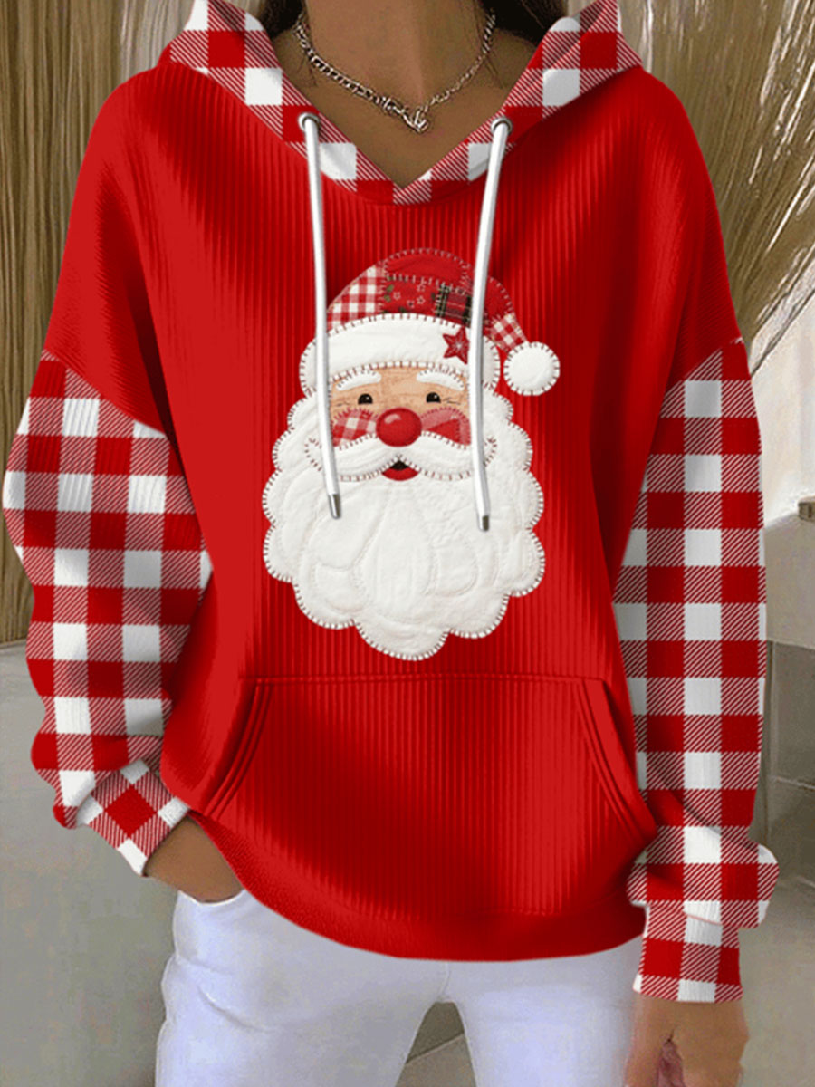 Women’s Santa Claus Plaid Pattern Hoodie