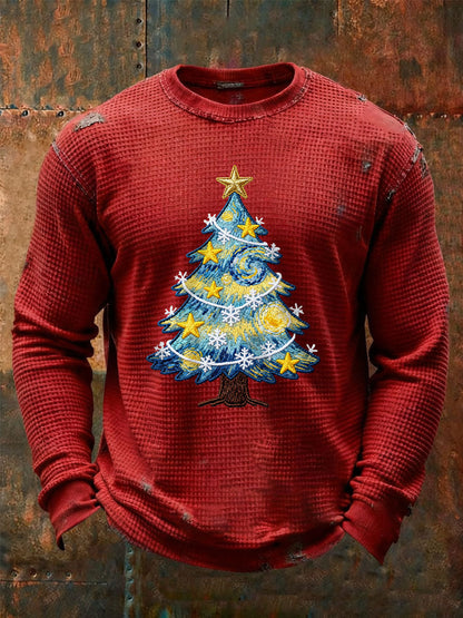 Men's Christmas Tree Waffle Print Casual T-Shirt