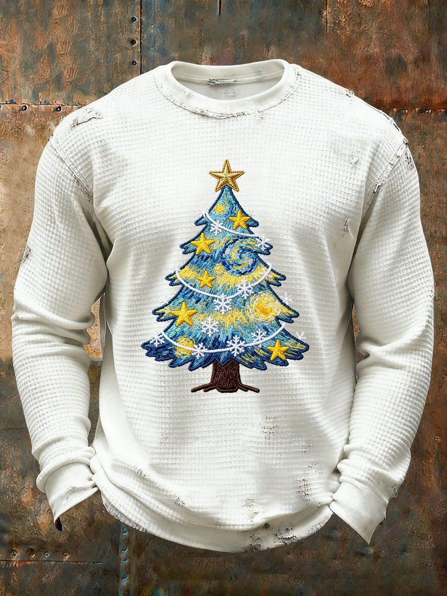 Men's Christmas Tree Waffle Print Casual T-Shirt