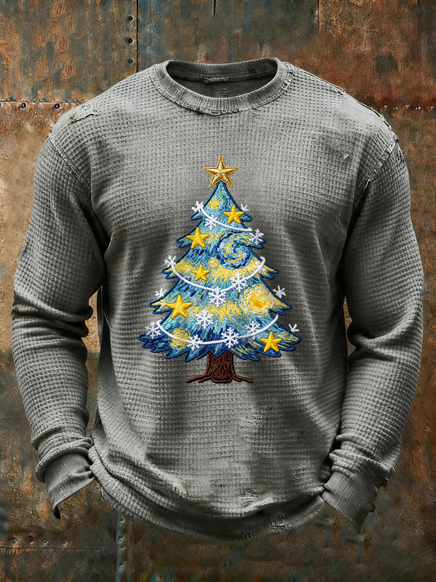 Men's Christmas Tree Waffle Print Casual T-Shirt