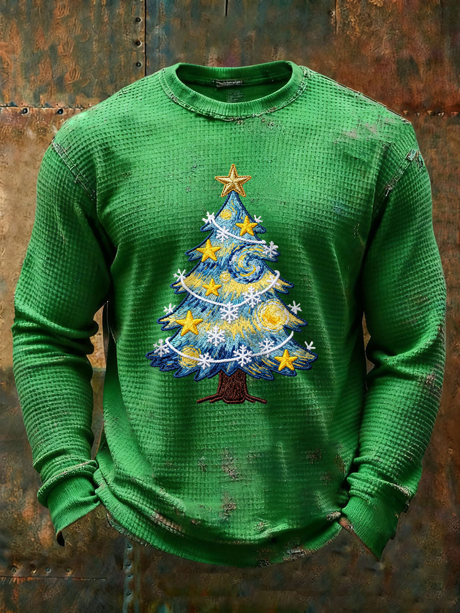 Men's Christmas Tree Waffle Print Casual T-Shirt