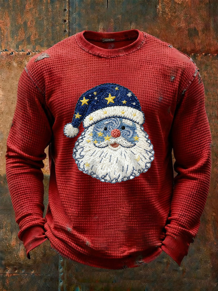 Men's Santa Claus Waffle Print Casual T-Shirt