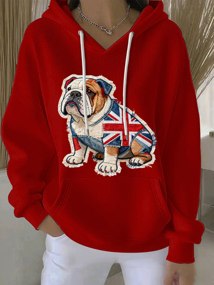 Women's British Style Bulldog Print Casual Hoodie