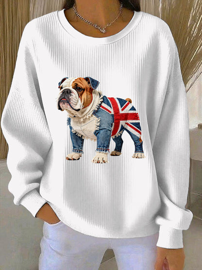 Women's British Style Bulldog Print Casual Sweatshirt
