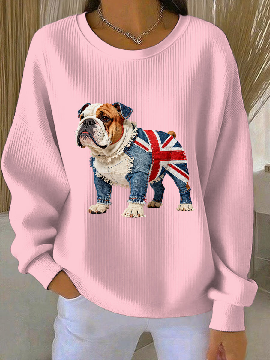 Women's British Style Bulldog Print Casual Sweatshirt