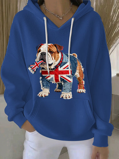 Women's British Style Bulldog Print Casual Hoodie