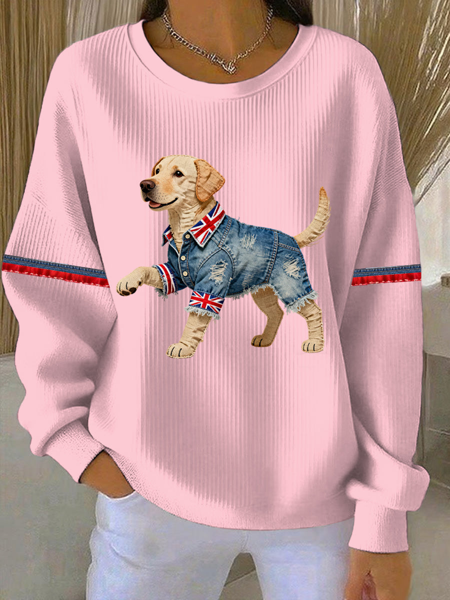 Women's British Style Labrador  Print Casual Sweatshirt