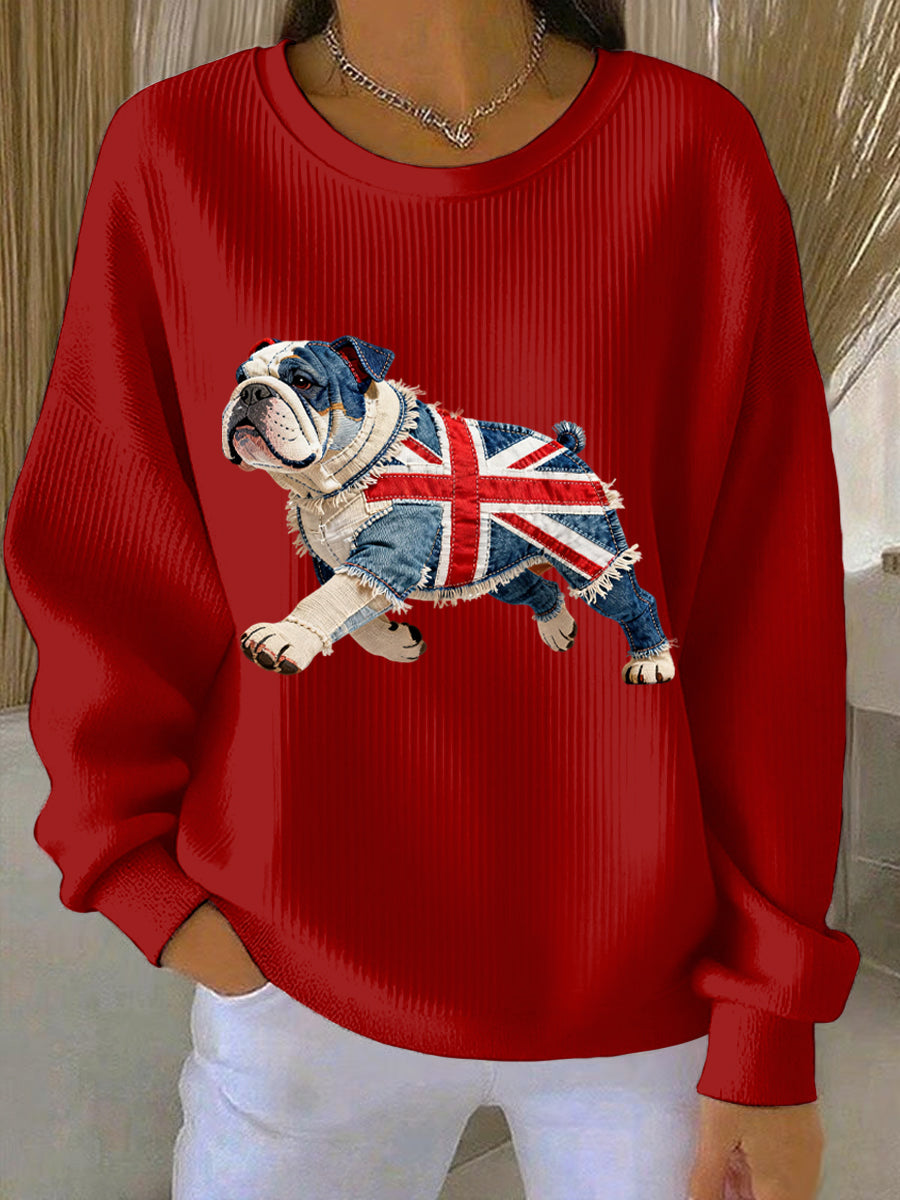 Women's British Style Bulldog Print Casual Sweatshirt