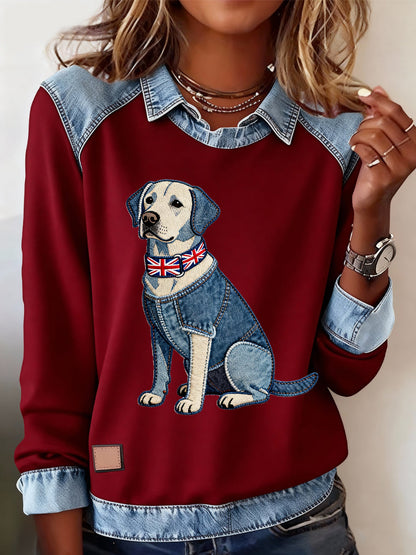 Women's British Style Labrador Labrador Print Casual Top