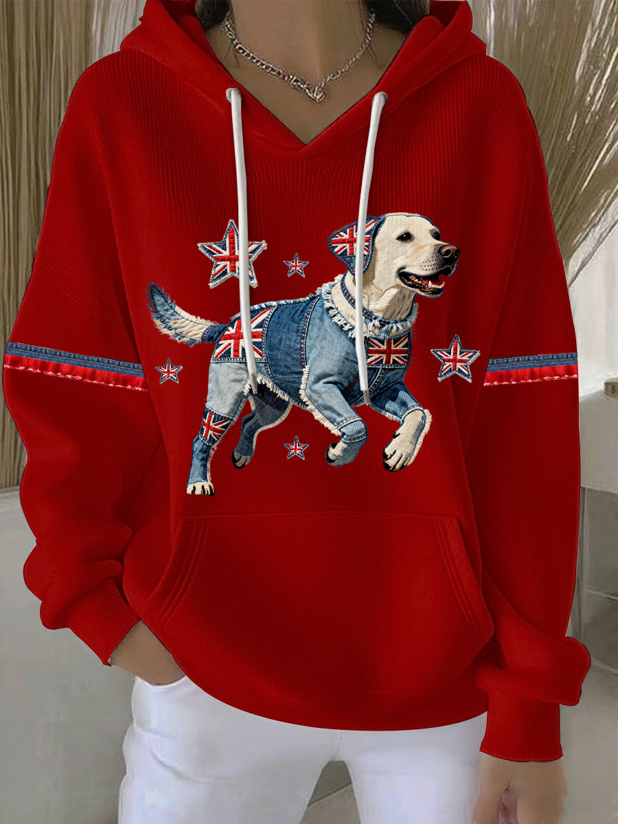 Women's British Style Labrador Print Casual Hoodie