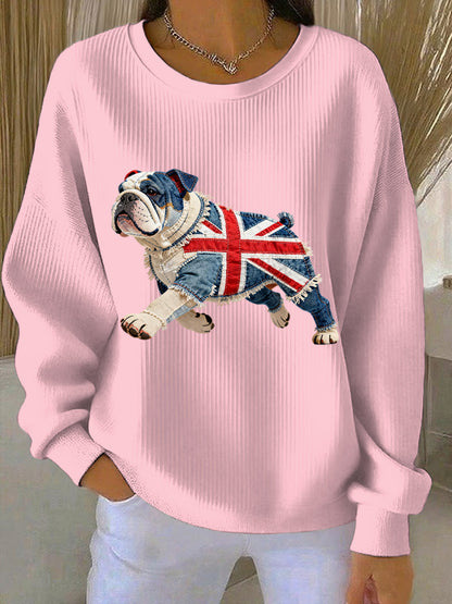 Women's British Style Bulldog Print Casual Sweatshirt