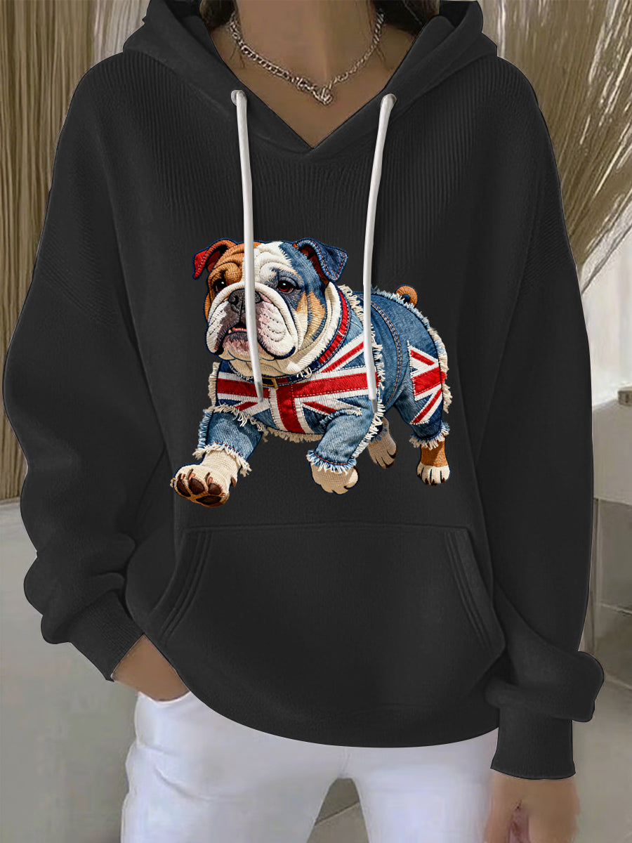 Women's British Style Bulldog Print Casual Hoodie