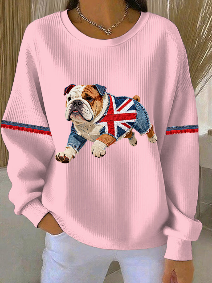 Women's British Style Bulldog  Print Casual Sweatshirt