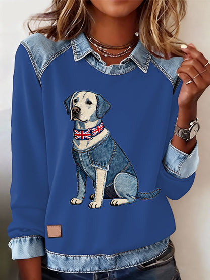 Women's British Style Labrador Labrador Print Casual Top