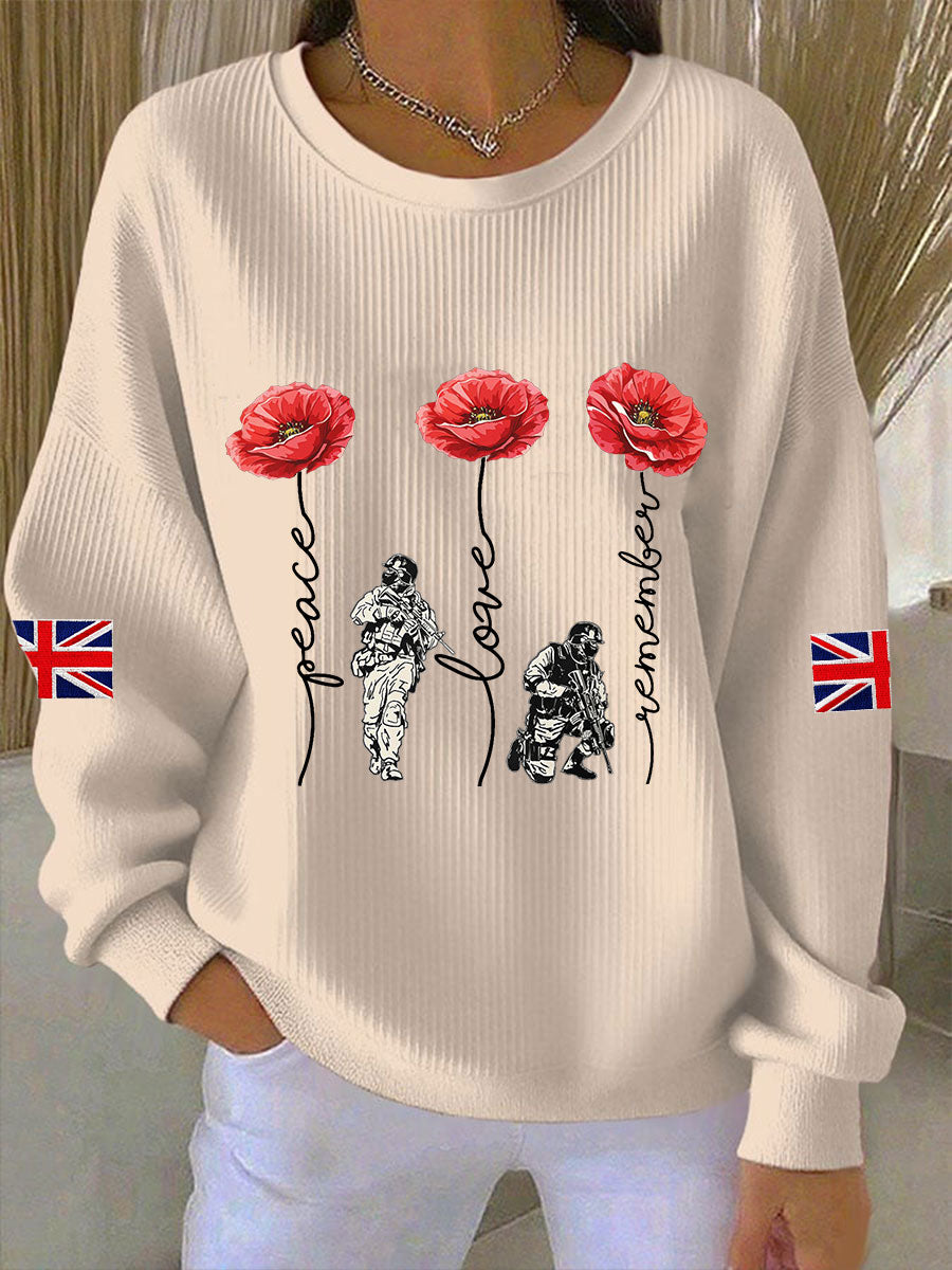 Women's Remembrance Day Lest We Forget Ribbed Round-Neck Sweatshirt