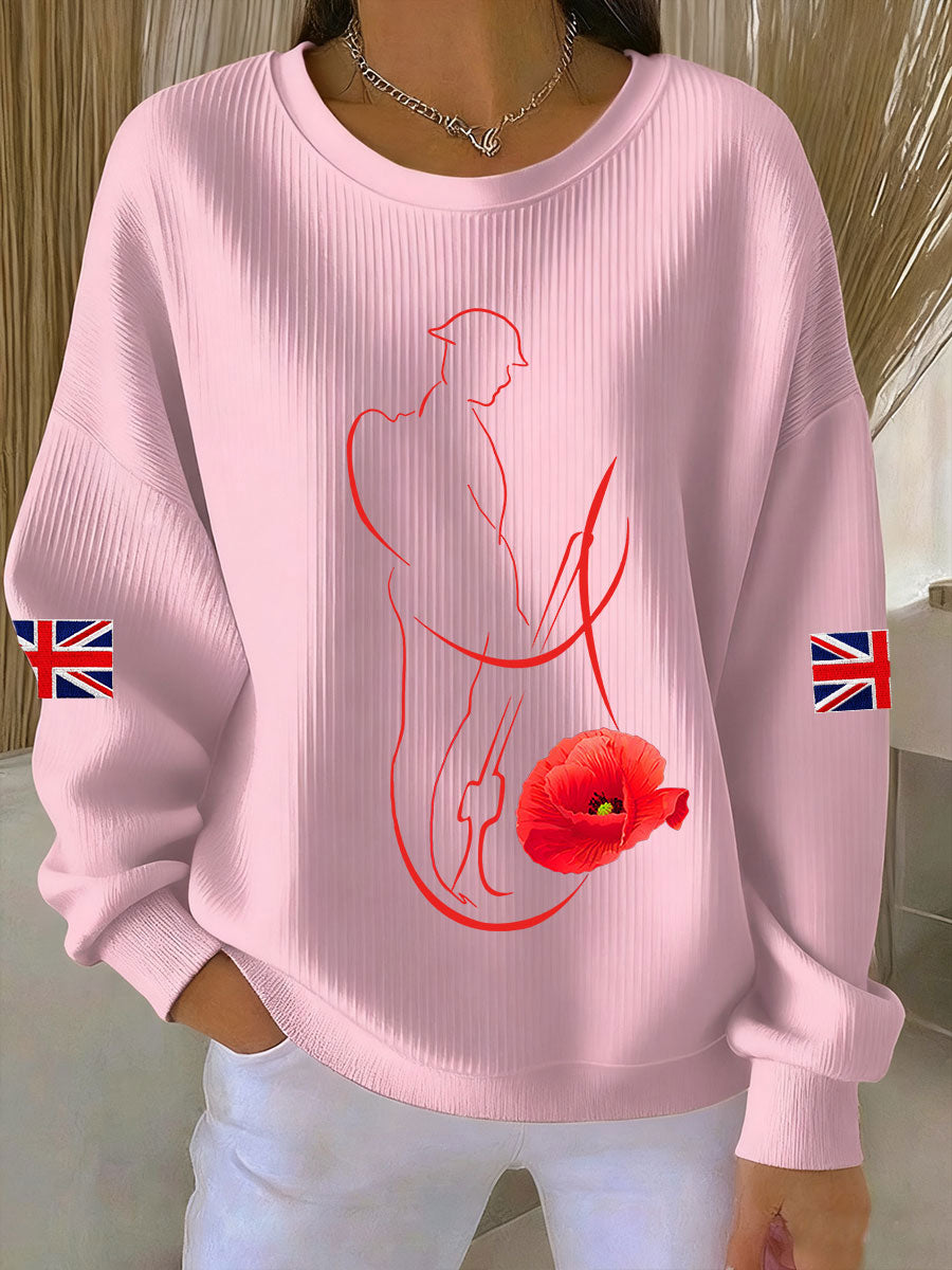 Women's Remembrance Day Lest We Forget Ribbed Round-Neck Sweatshirt