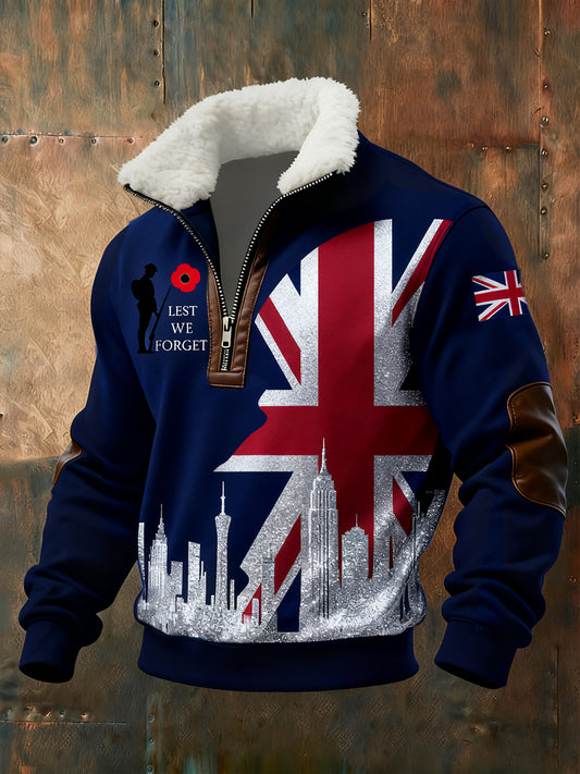 Men's Memorial Day "Forget Me Not" Poppy Fur Collar Sweatshirt