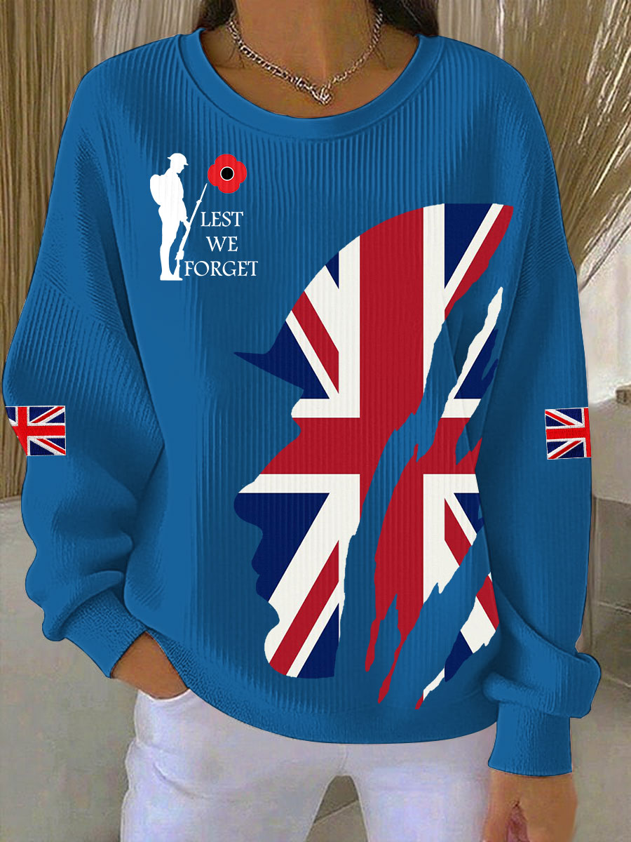 Women's Remembrance Day Lest We Forget Ribbed Round-Neck Sweatshirt